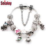 Charm Bracelet Punk Concert Women Silver Beads Bangle Gift