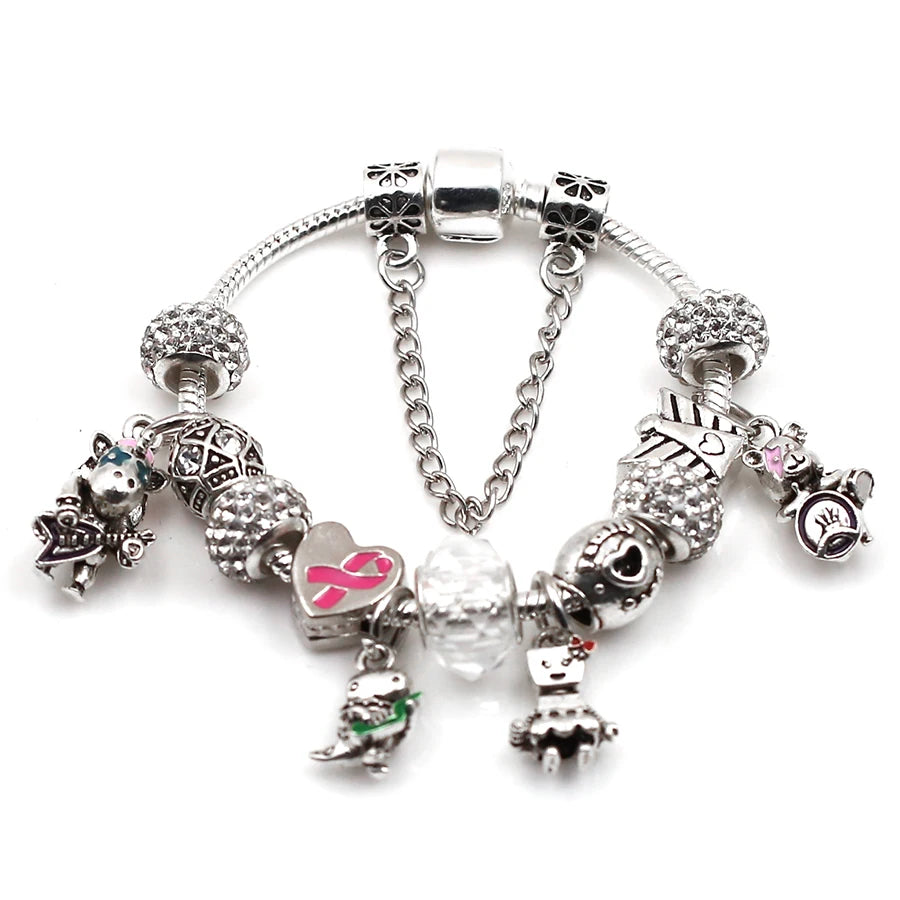 Charm Bracelet Punk Concert Women Silver Beads Bangle Gift