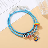 Rainbow Beads Leather Bracelets with Charms