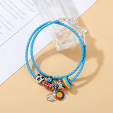 Rainbow Beads Leather Bracelets with Charms