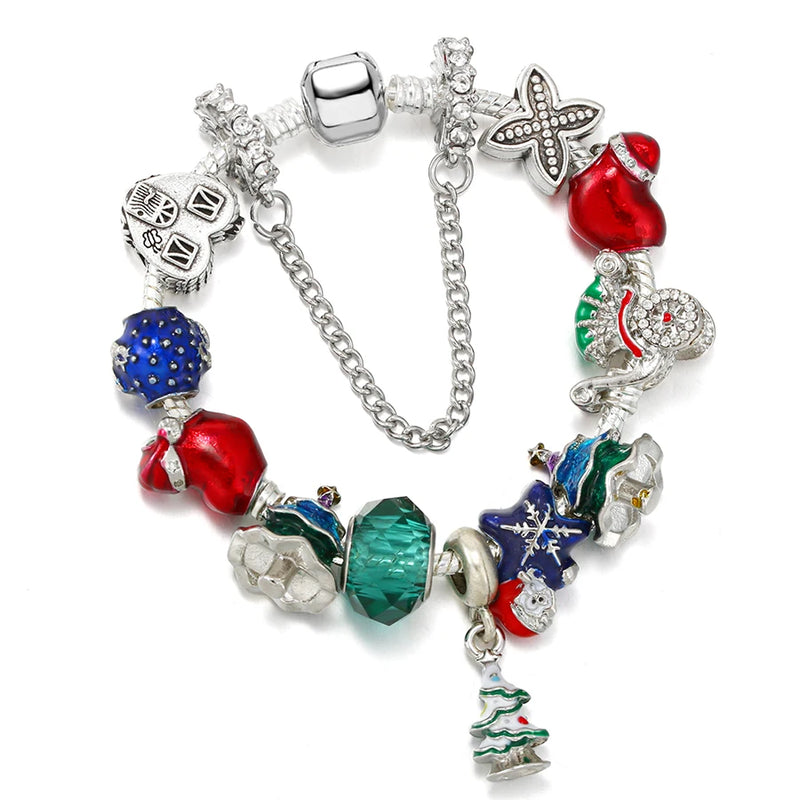 Reindeer & Heart House Charm Bracelet Snowflake Christmas Tree