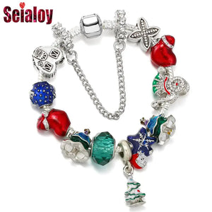 Reindeer & Heart House Charm Bracelet Snowflake Christmas Tree