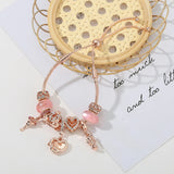 Rose Goddess Rose Heart Charm Bracelet Pink Crystal Beads