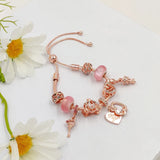 Rose Goddess Rose Heart Charm Bracelet Pink Crystal Beads