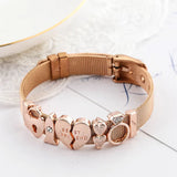 Rose Steel Mesh Heart Charm Bracelet Women Watch Belt Jewelry