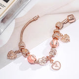 Rose Bell Charm Bracelet Flowers Heart Bangle