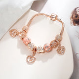 Rose Bell Charm Bracelet Flowers Heart Bangle