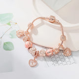 Rose Bell Charm Bracelet Flowers Heart Bangle