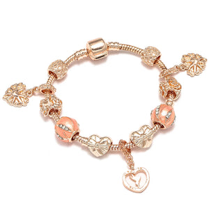 Rose Bell Charm Bracelet Flowers Heart Bangle