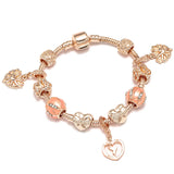 Rose Bell Charm Bracelet Flowers Heart Bangle