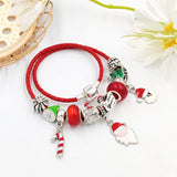 Santa Claus & Cane Charm Red Leather Bracelet Christmas Gift