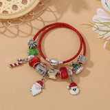 Santa Claus & Cane Charm Red Leather Bracelet Christmas Gift