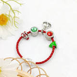 Silver Bell Pendant Red Leather Bracelet Set