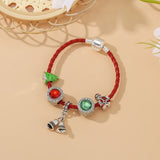 Silver Bell Pendant Red Leather Bracelet Set
