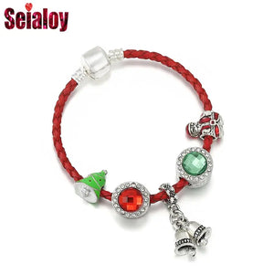 Silver Bell Pendant Red Leather Bracelet Set