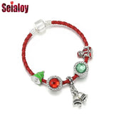 Silver Bell Pendant Red Leather Bracelet Set