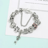 Silver Plated Heart Key Charm Bracelet for Women Girls