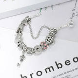 Silver Plated Heart Key Charm Bracelet for Women Girls