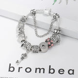Silver Plated Heart Key Charm Bracelet for Women Girls