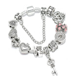 Silver Plated Heart Key Charm Bracelet for Women Girls