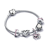 Silver Plated Heart Key Charm Bracelet for Women Girls