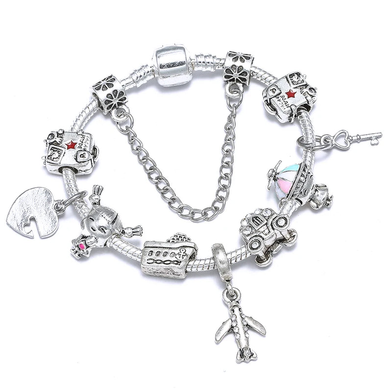 Airplane Charm Bracelet Anime Luggage Beaded Bangl