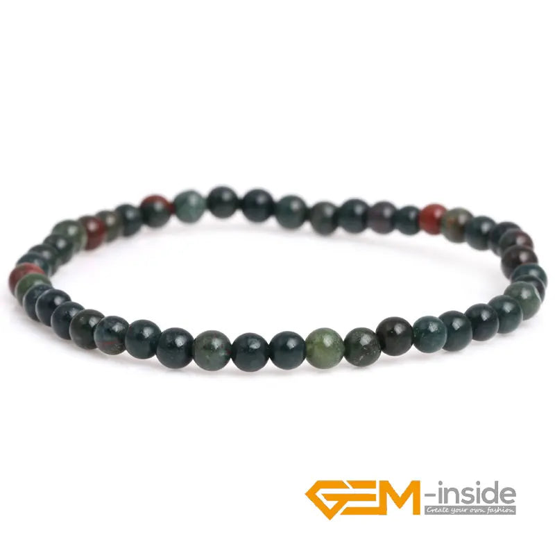 Dark Green Blood Round Beaded Stretch Bracelet 7 Inch
