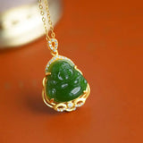 Hetian Jade Green Jade Maitreya Buddha Pendant Necklace