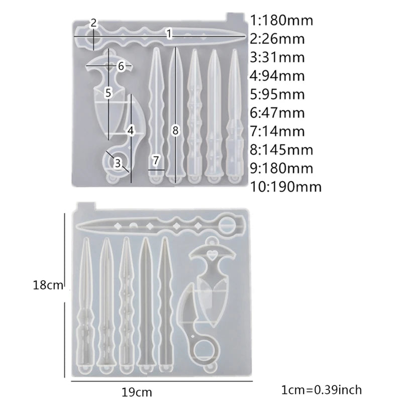 Self Defence Dagger Mold Anti-Wolf Weapons Sword Pendant Silicone Mold Art Tools