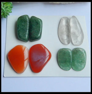 4Pair DIY Jewelry Cabochons Agate Crystal Aventurine Natural Stone