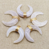 Crystal Stone Tooth Crescent Horns Pendants Necklaces 4Pcs