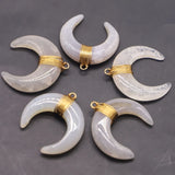 Crystal Stone Tooth Crescent Horns Pendants Necklaces 4Pcs