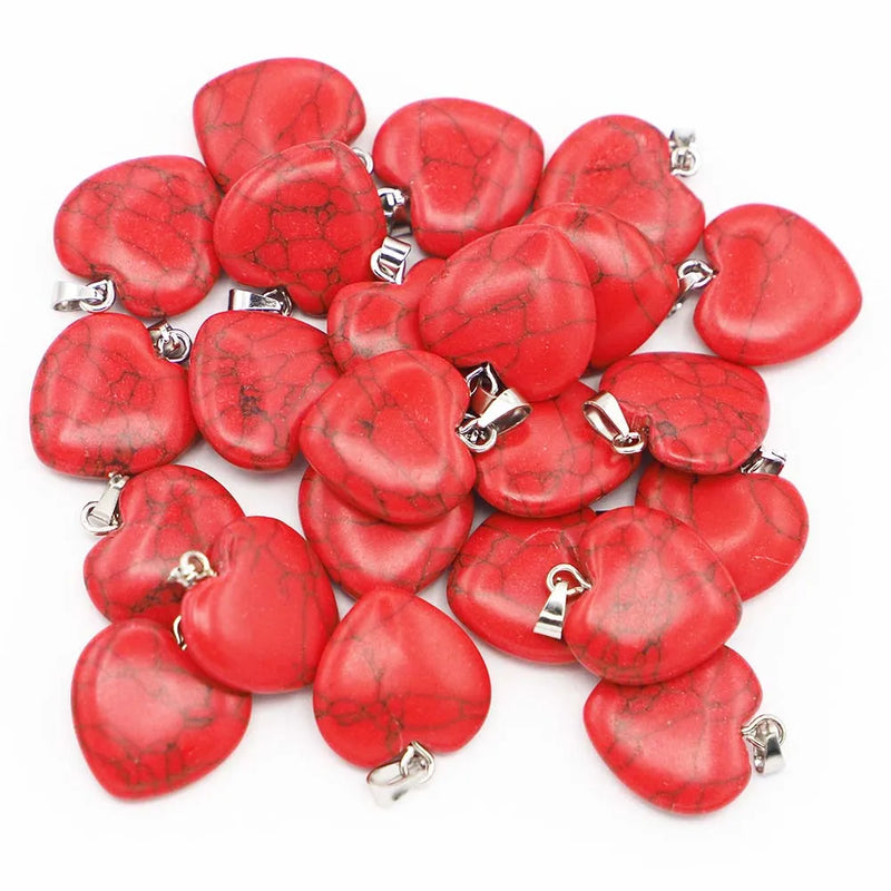 Red Pine Heart Necklace Pendant Healing Charms Jewelry 30Pcs