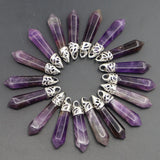 Amethyst Hexagonal Pillar Necklaces Pendants Charms Jewelry 24 Pcs