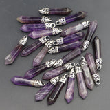 Amethyst Hexagonal Pillar Necklaces Pendants Charms Jewelry 24 Pcs