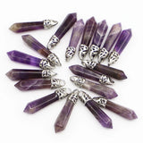 Amethyst Hexagonal Pillar Necklaces Pendants Charms Jewelry 24 Pcs