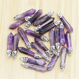 Amethyst Hexagonal Pillar Necklaces Pendants Charms Jewelry 24 Pcs