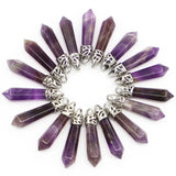 Amethyst Hexagonal Pillar Necklaces Pendants Charms Jewelry 24 Pcs