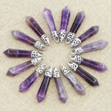 Amethyst Hexagonal Pillar Necklaces Pendants Charms Jewelry 24 Pcs
