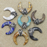 Natural Stone Bull Horn Crescent Moon Necklace Pendant Healing Reiki Charm
