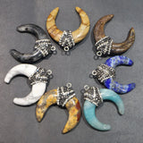 Natural Stone Bull Horn Crescent Moon Necklace Pendant Healing Reiki Charm