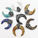 Natural Stone Bull Horn Crescent Moon Necklace Pendant Healing Reiki Charm