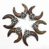 Natural Stone Bull Horn Crescent Moon Necklace Pendant Healing Reiki Charm