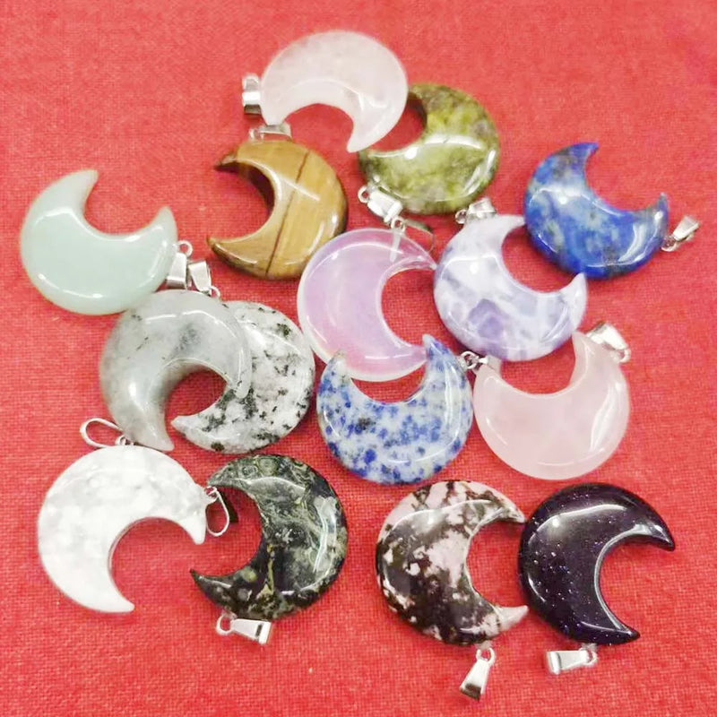 8PCS Natural Stone Moon Crystal Agate Pendants DIY Jewelry Making