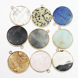 Natural Stone Flat Round Pendants Necklace DIY Charms Earrings 8Pcs