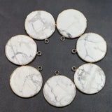 Natural Stone Flat Round Pendants Necklace DIY Charms Earrings 8Pcs