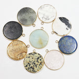 Natural Stone Flat Round Pendants Necklace DIY Charms Earrings 8Pcs