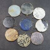 Natural Stone Flat Round Pendants Necklace DIY Charms Earrings 8Pcs