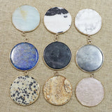 Natural Stone Flat Round Pendants Necklace DIY Charms Earrings 8Pcs