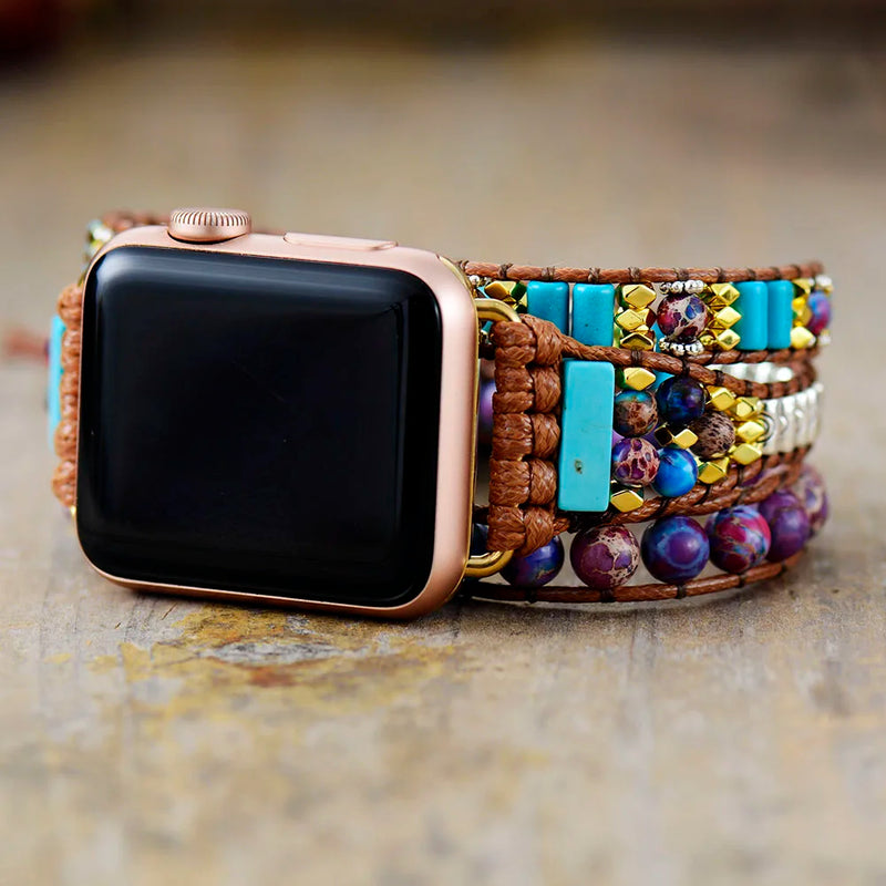Sea Sediment Jasper Bead 3X Wrap Vegan Rope Watch Band